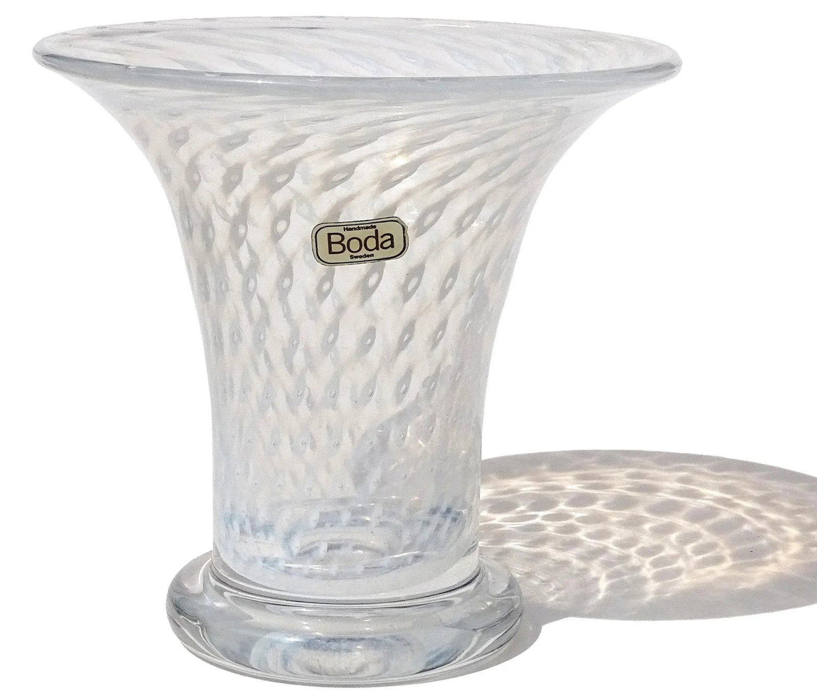 Boda Bertil Vallien White Control Bubble Cirrus Design Sweden Art Glass Footed Vintage Flower Vase - 2