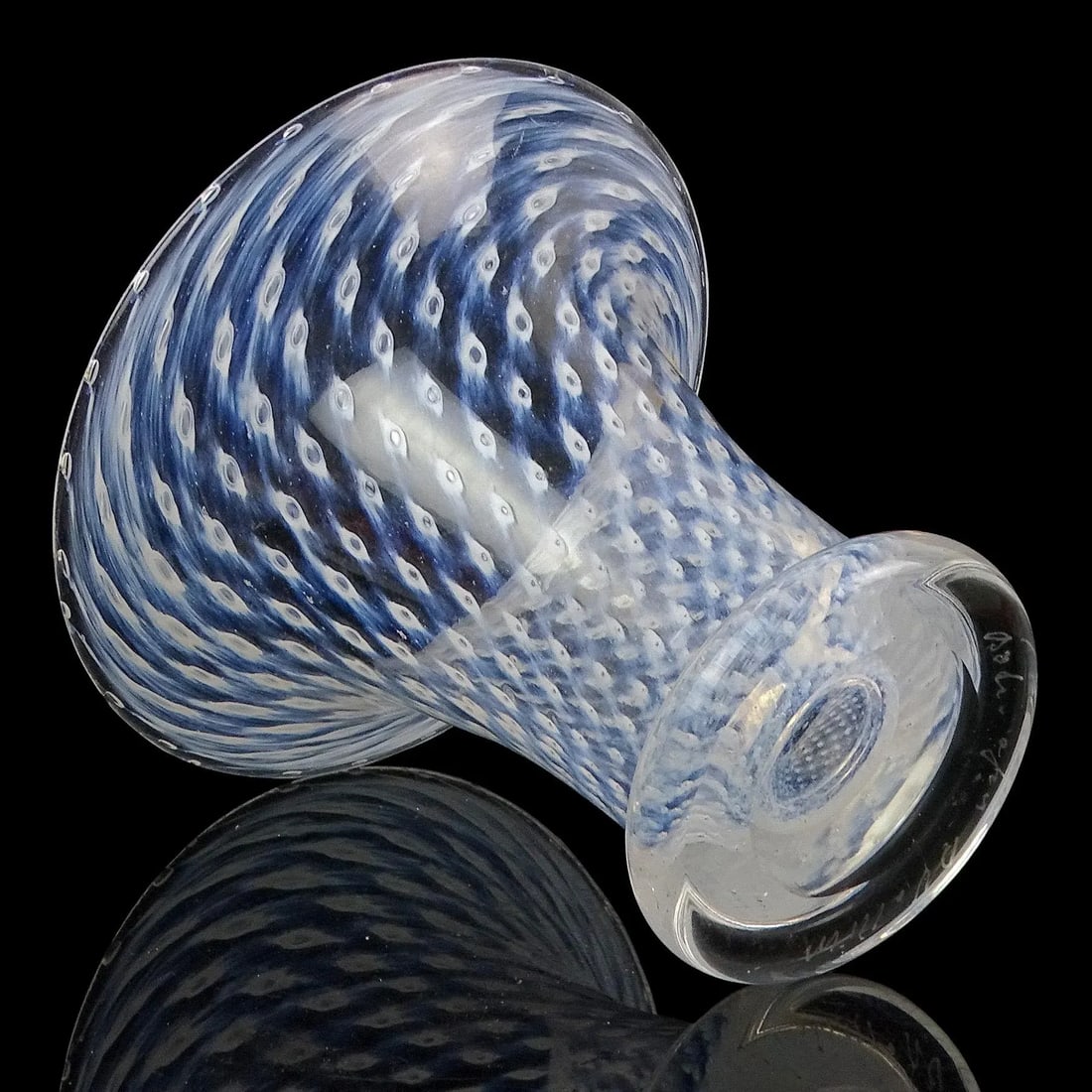 Boda Bertil Vallien White Control Bubble Cirrus Design Sweden Art Glass Footed Vintage Flower Vase - 7
