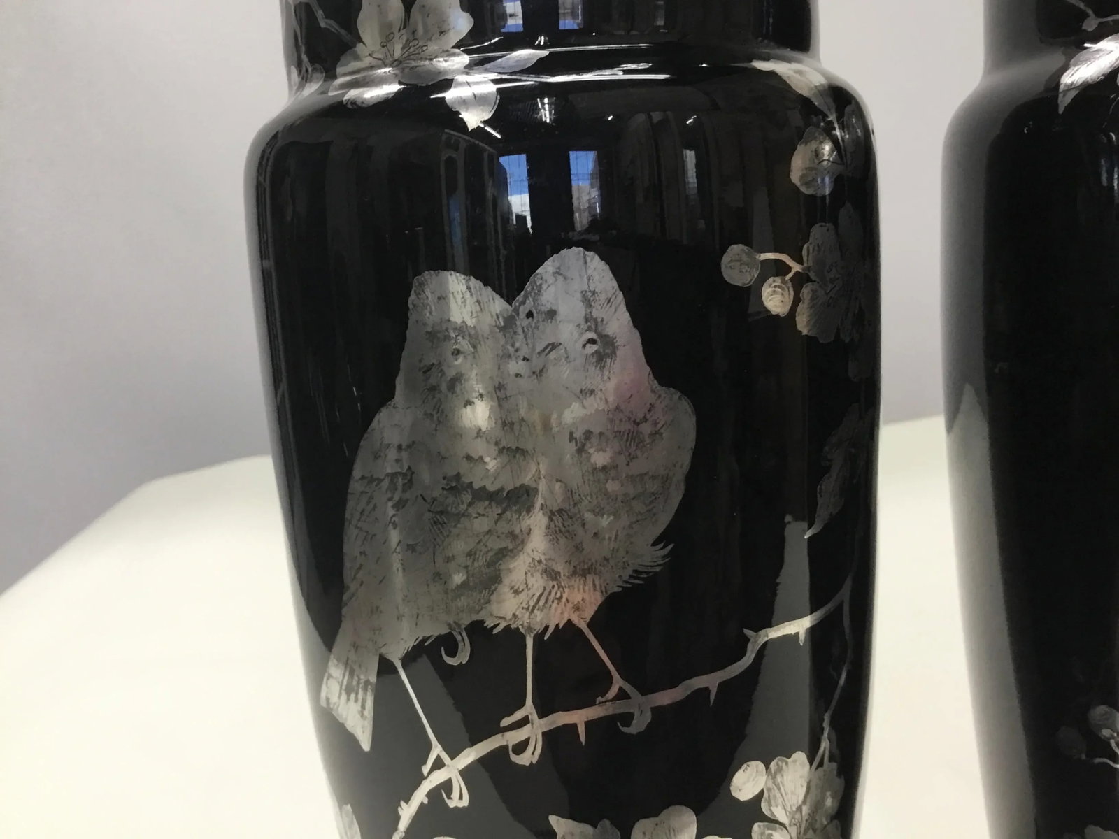 1920s Black Glass Silver Overlay Japanese Style Vases-a Pair - 10