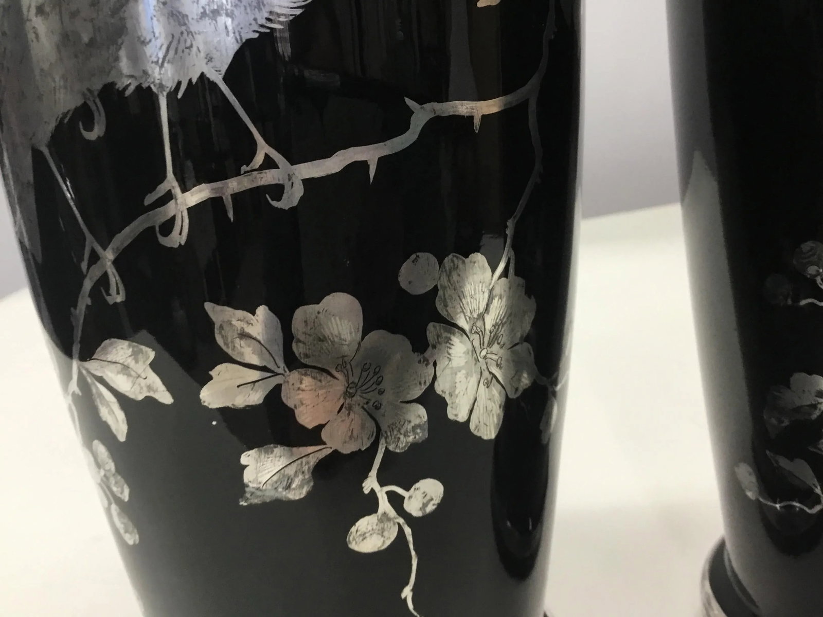 1920s Black Glass Silver Overlay Japanese Style Vases-a Pair - 8