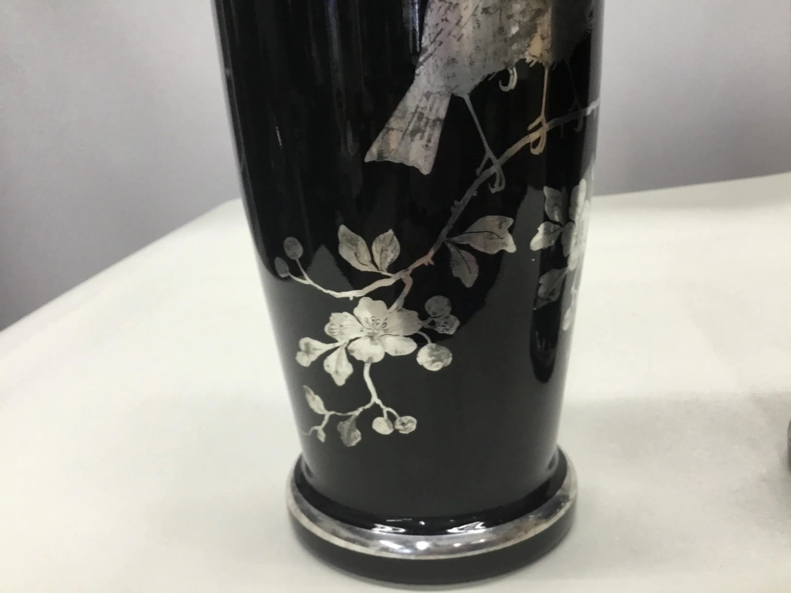 1920s Black Glass Silver Overlay Japanese Style Vases-a Pair - 9