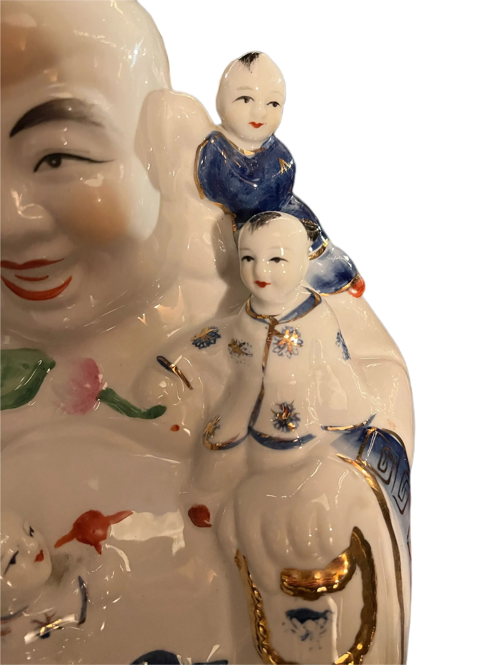 Antique Chinese Famille Rose Porcelain Fertility Buddha With Children Statue - 3