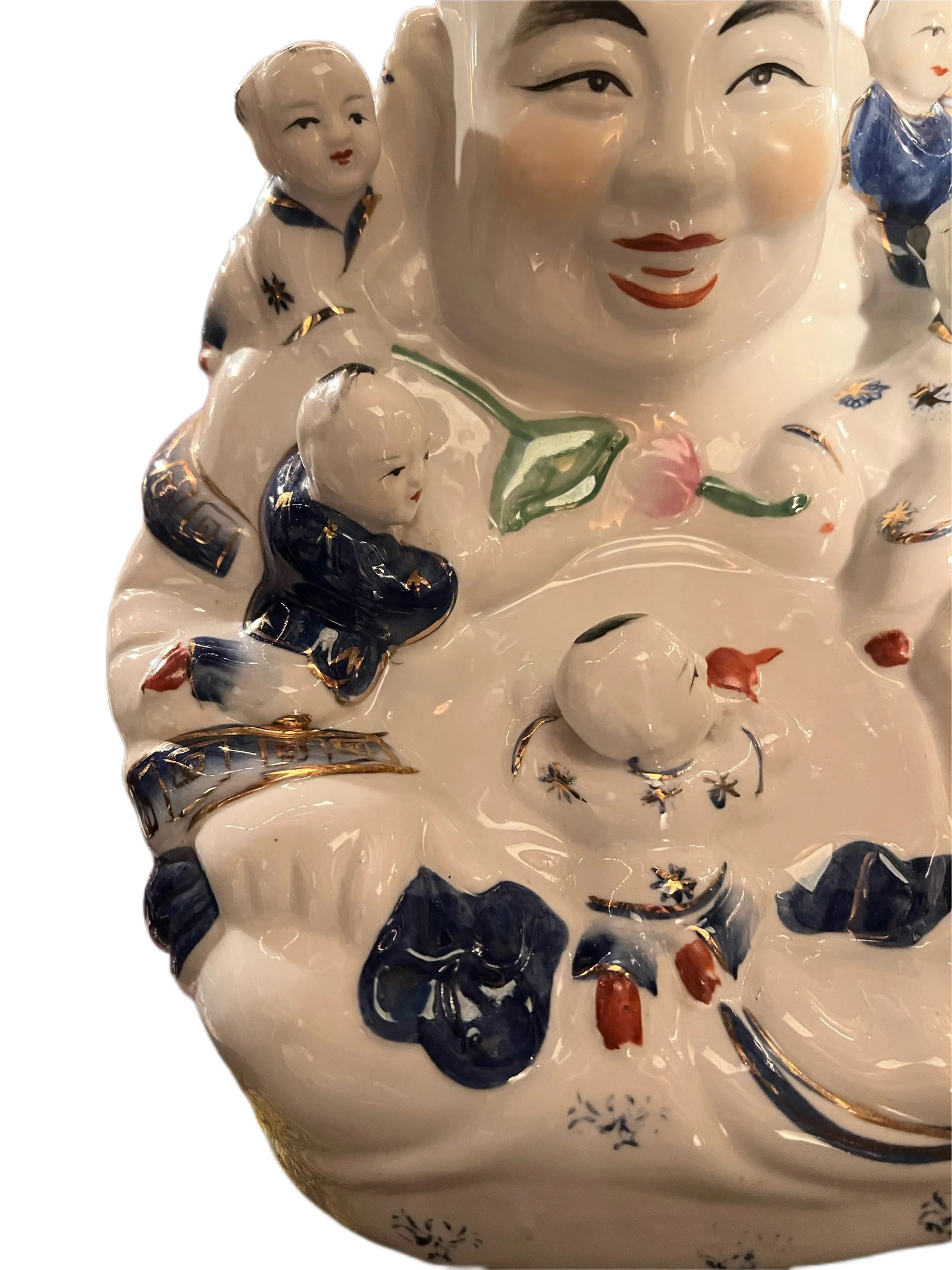 Antique Chinese Famille Rose Porcelain Fertility Buddha With Children Statue - 5
