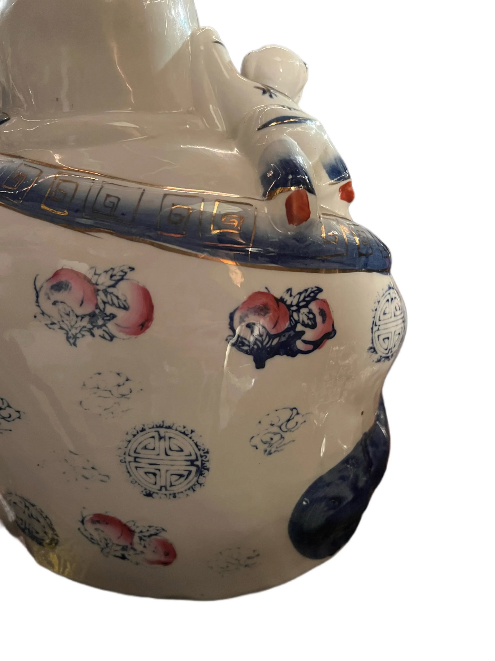 Antique Chinese Famille Rose Porcelain Fertility Buddha With Children Statue - 8
