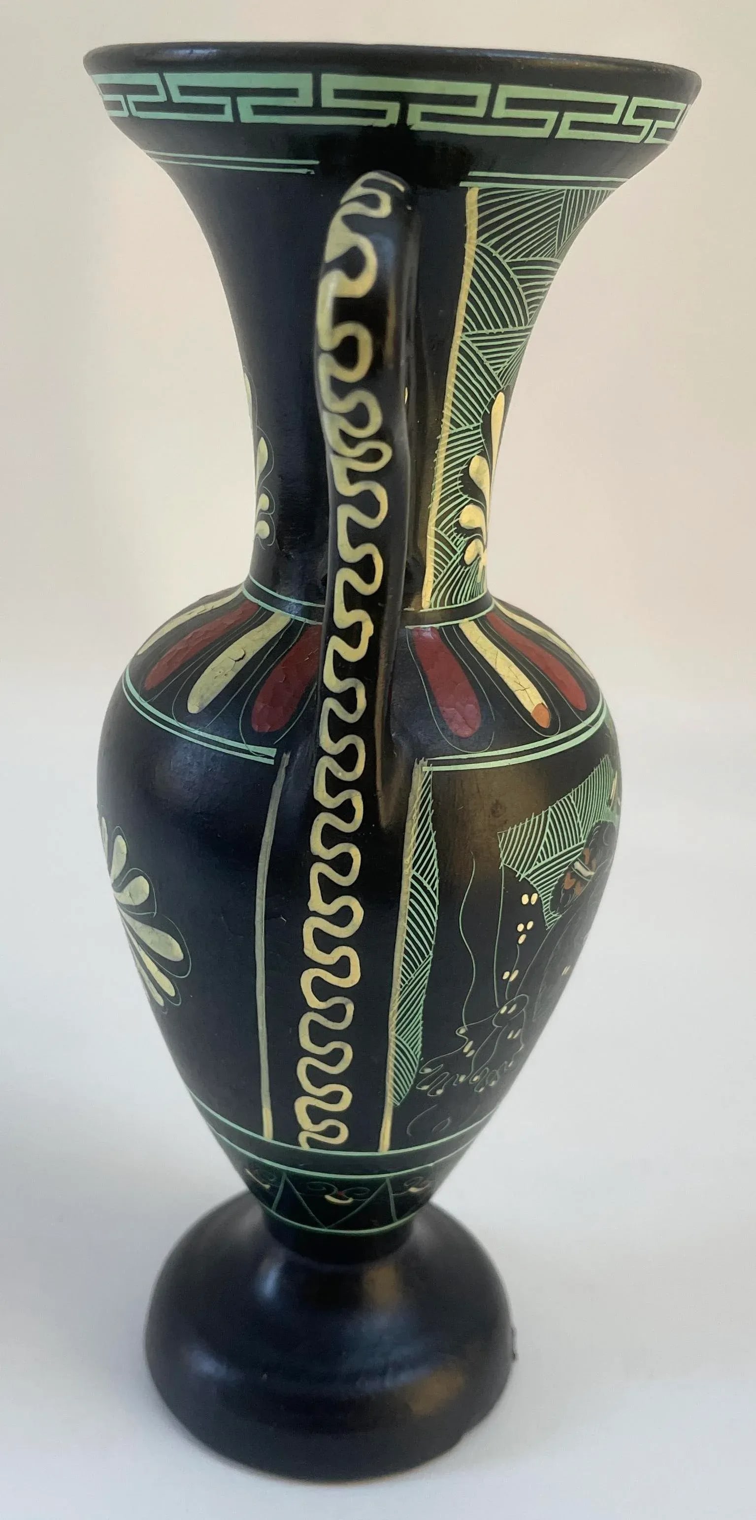 Vintage Neoclassical Black Greek Amphora Vase - 2