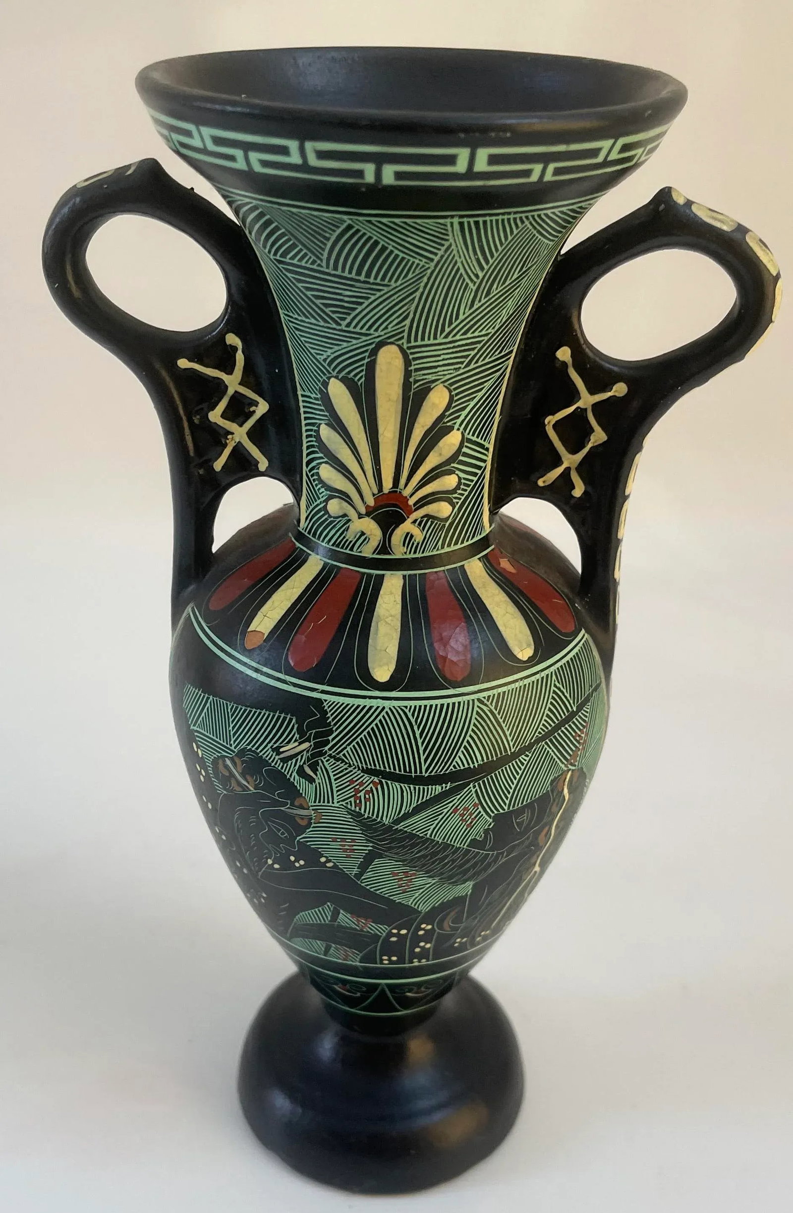 Vintage Neoclassical Black Greek Amphora Vase - 3