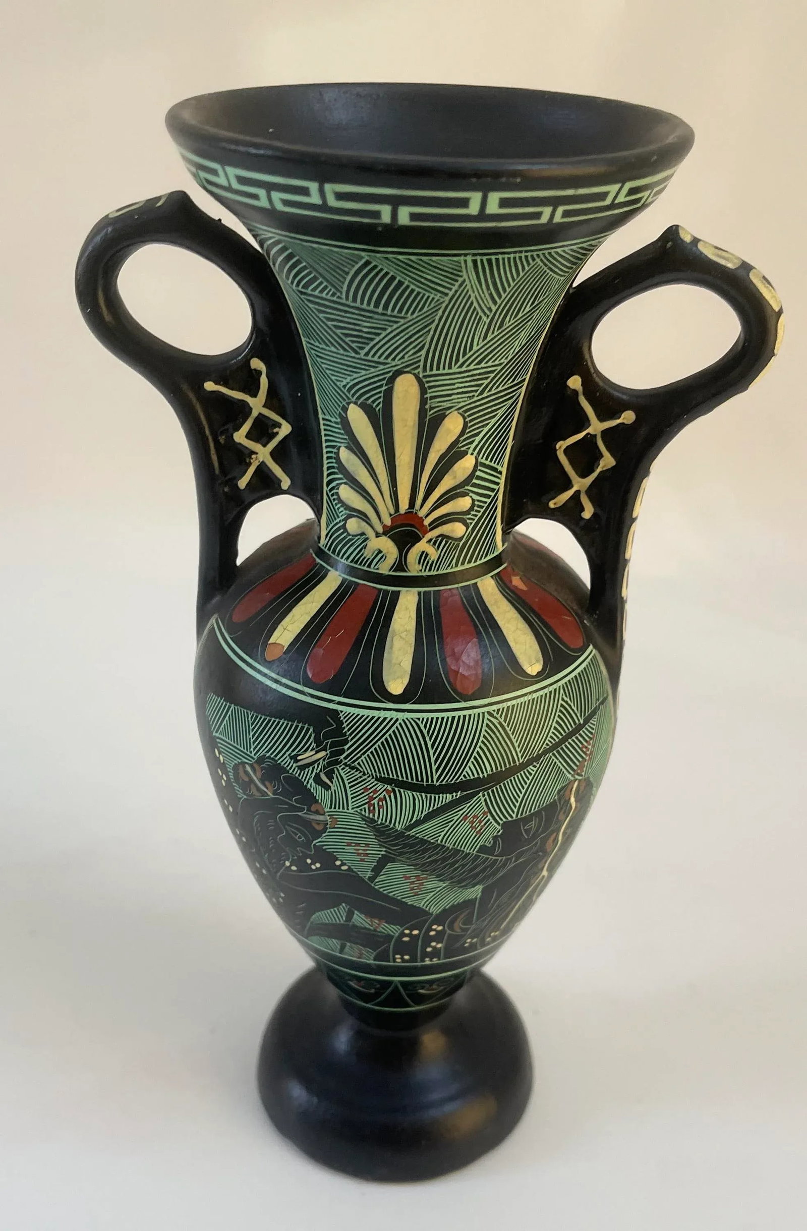 Vintage Neoclassical Black Greek Amphora Vase - 4