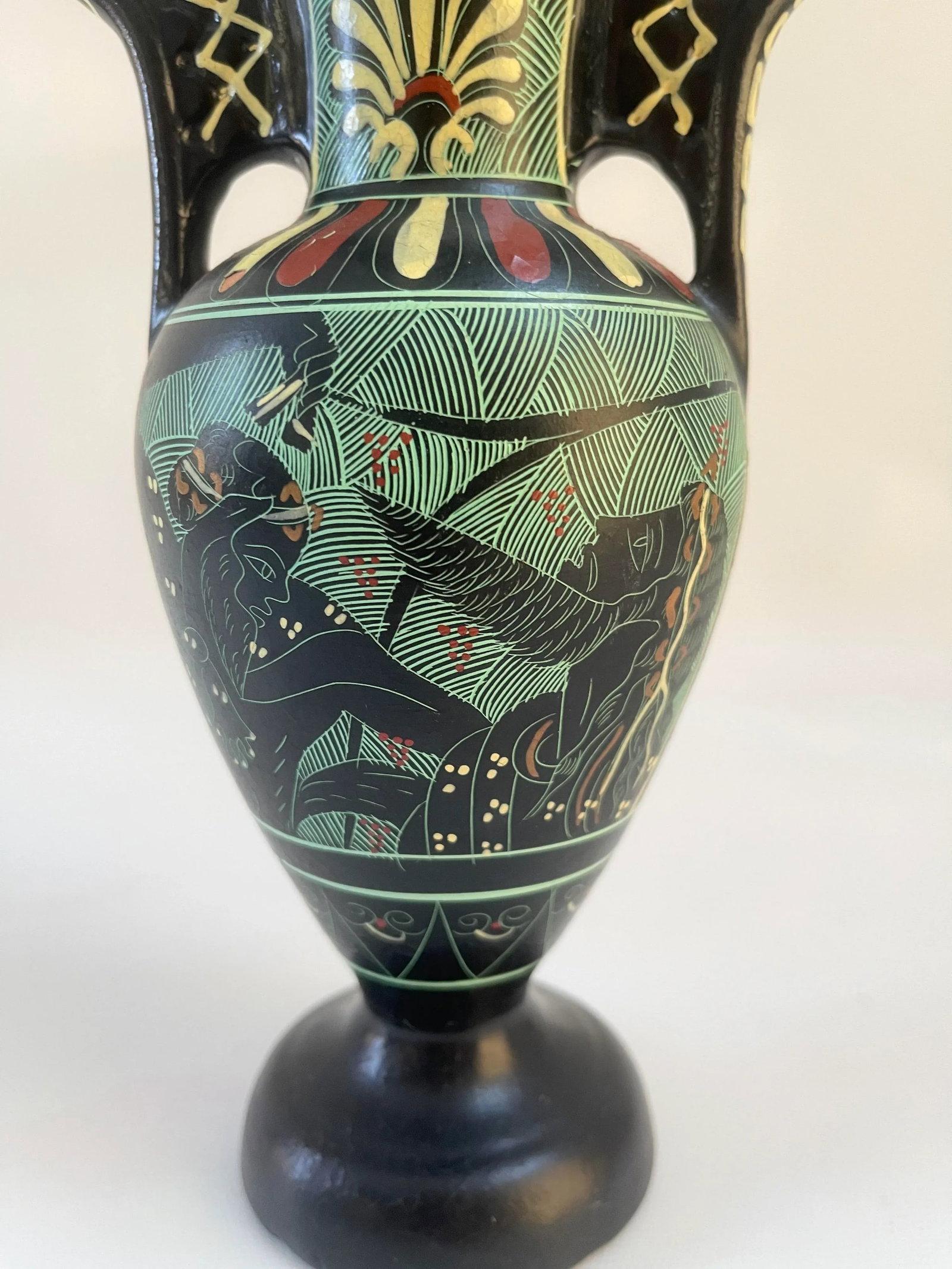 Vintage Neoclassical Black Greek Amphora Vase - 7