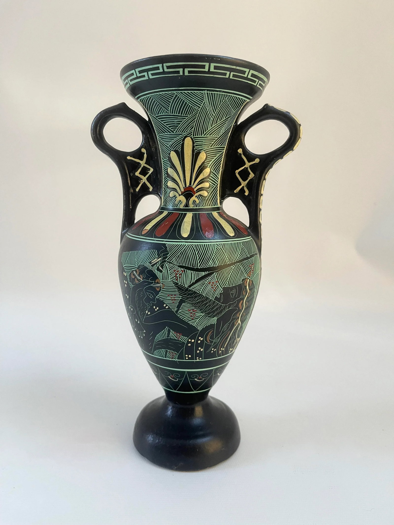 Vintage Neoclassical Black Greek Amphora Vase - 8