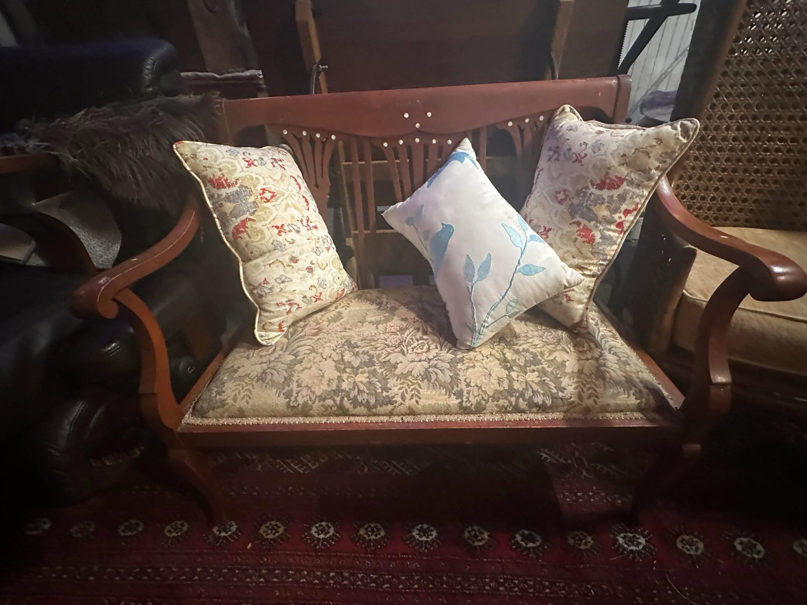 19th Century Antique Settee Bench/Couch Mother of Pearl Inlay - 10