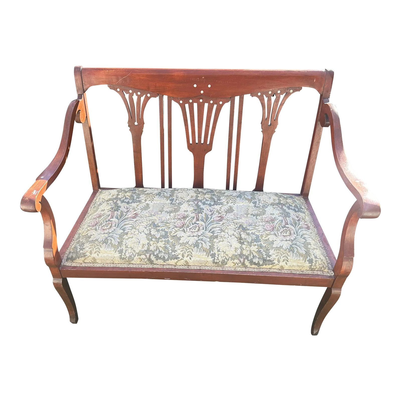 19th Century Antique Settee Bench/Couch Mother of Pearl Inlay (1 of 11)