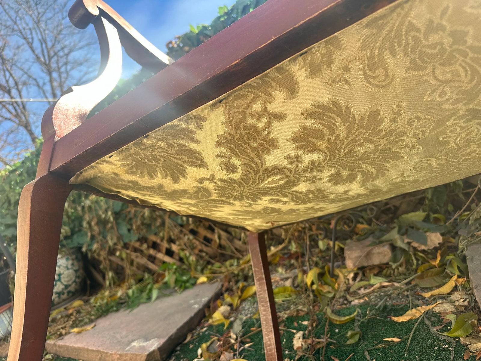 19th Century Antique Settee Bench/Couch Mother of Pearl Inlay - 9
