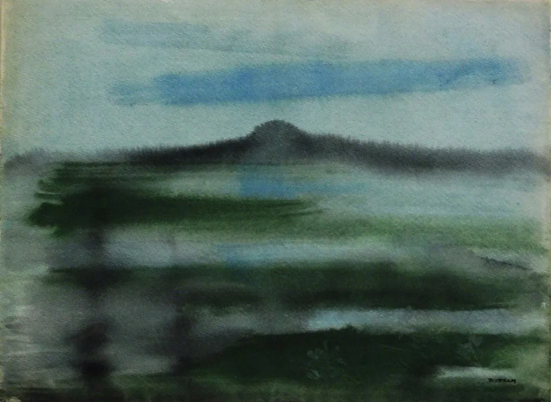 Modern Emil Bisttram (1895 - 1976) Taos Landscape Painting: Emil Bisttram 1895 - 1976 Taos Landscape Gouache, Mixed Media Signed on the lower right Size: 14.5 x 19.5 in | 37 x 50 cm Framed: 26.5 x 31.5 in | 67 x 80 cm Exhibited - Emil James Bisttram, works on 