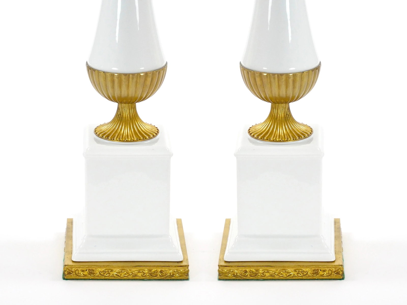 Mid-20th Century Italian Art Deco Porcelain Table Lamps/Gilt Brass Accents - 11