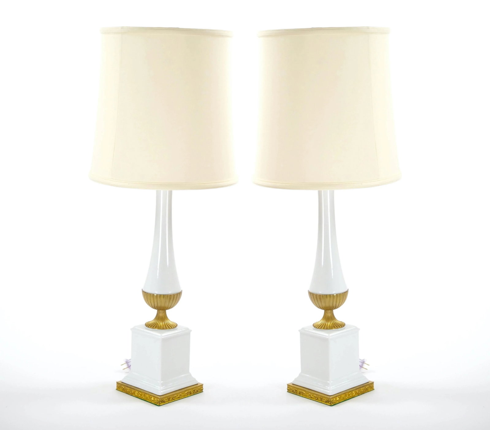Mid-20th Century Italian Art Deco Porcelain Table Lamps/Gilt Brass Accents - 2