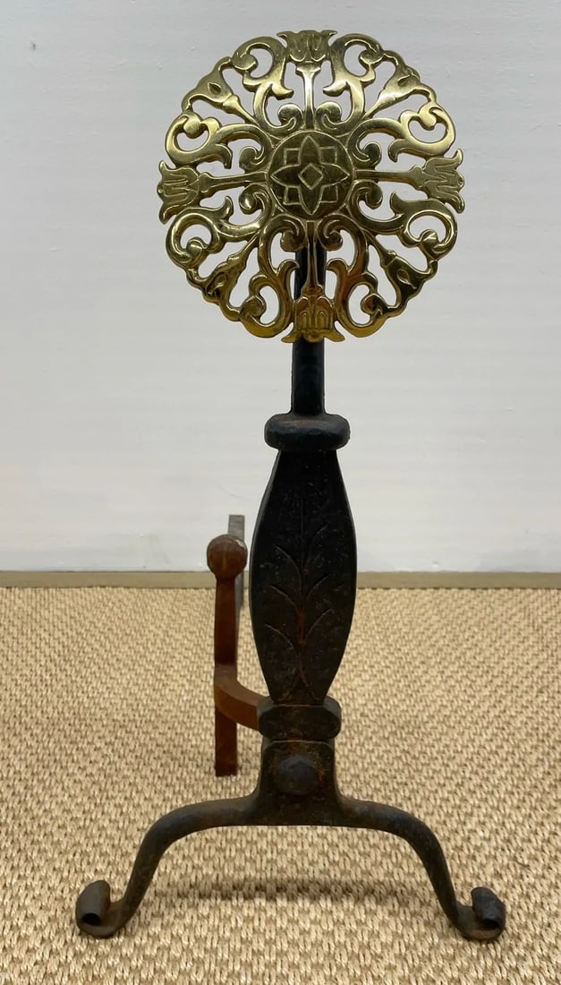 French Sunburst Style Iron and Brass Andirons - a Pair - 2