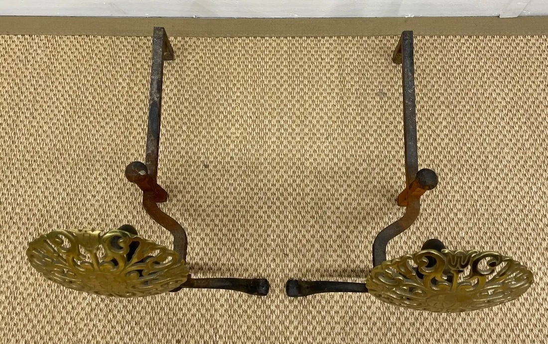 French Sunburst Style Iron and Brass Andirons - a Pair - 4