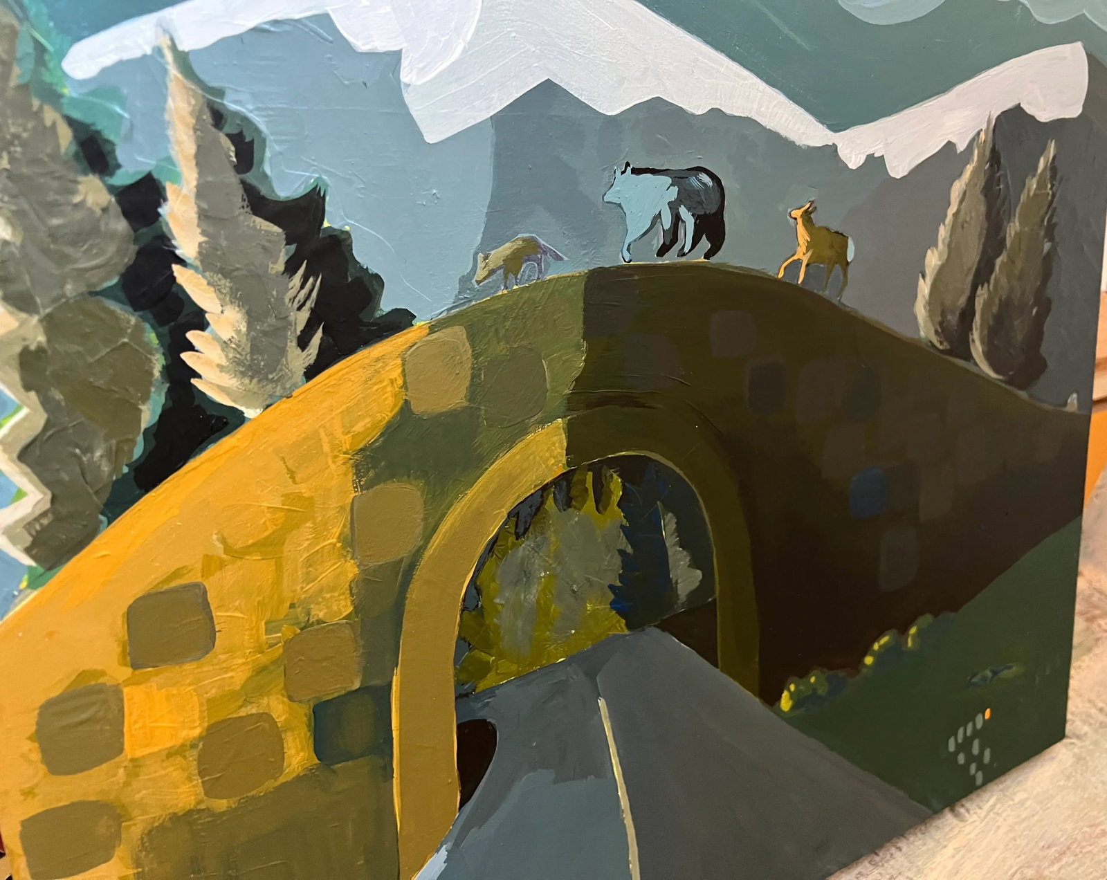 "Happy Animals" Painting of Wildlife Crossing by LWren Walraven - 3