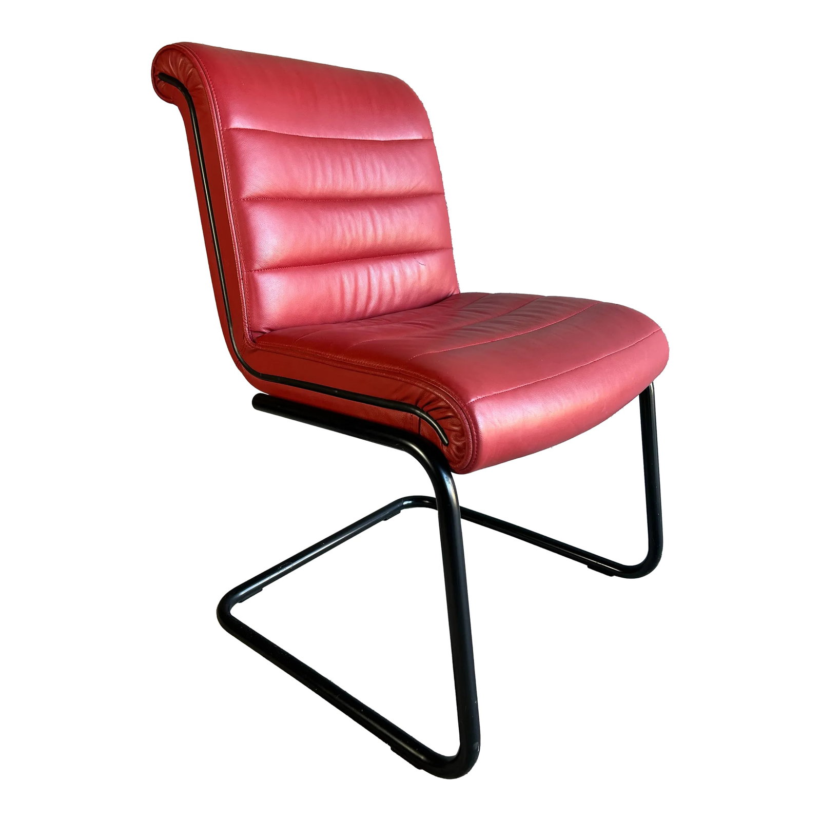 Mid 20th Century Vintage Mid Century Modern Knoll Red Leather Office Chair in With Black Tubular Fra (1 of 12)