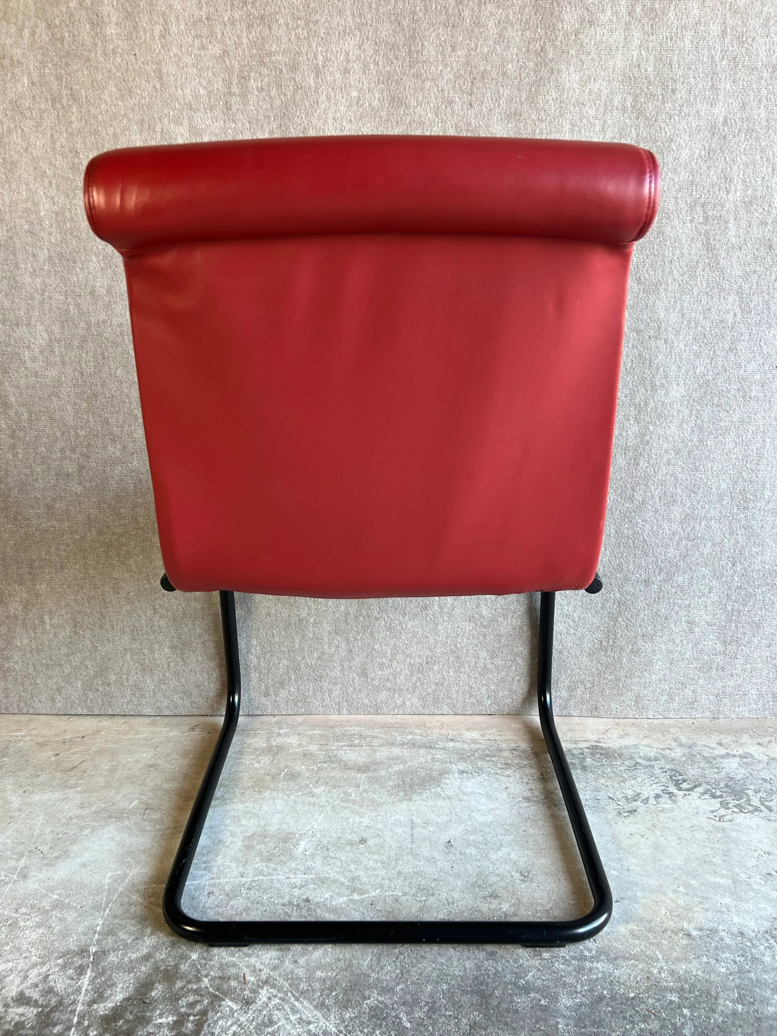 Mid 20th Century Vintage Mid Century Modern Knoll Red Leather Office Chair in With Black Tubular Fra - 8