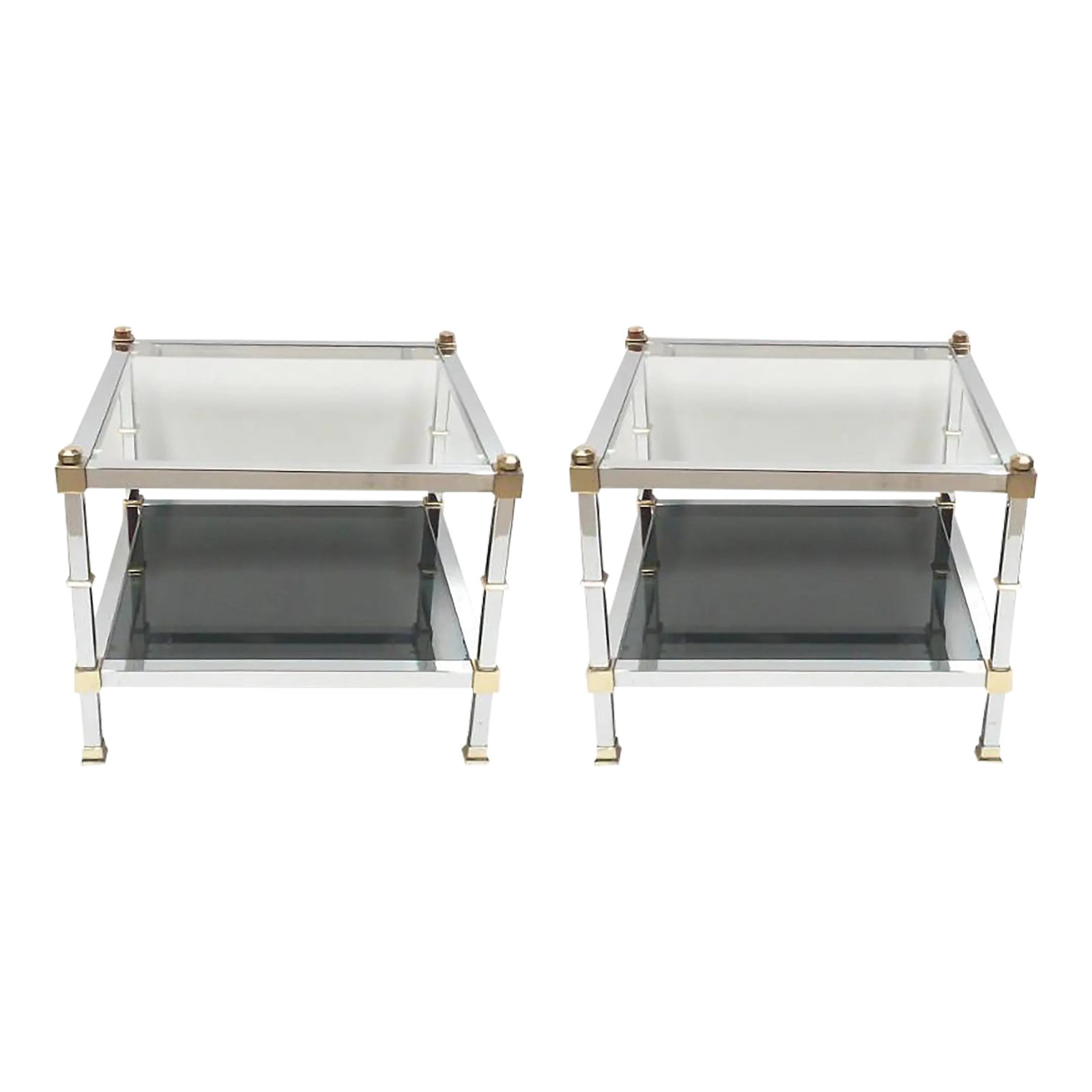 1980s Attributed to Maison Jansen Chrome and Glass End Tables-a Par (1 of 3)