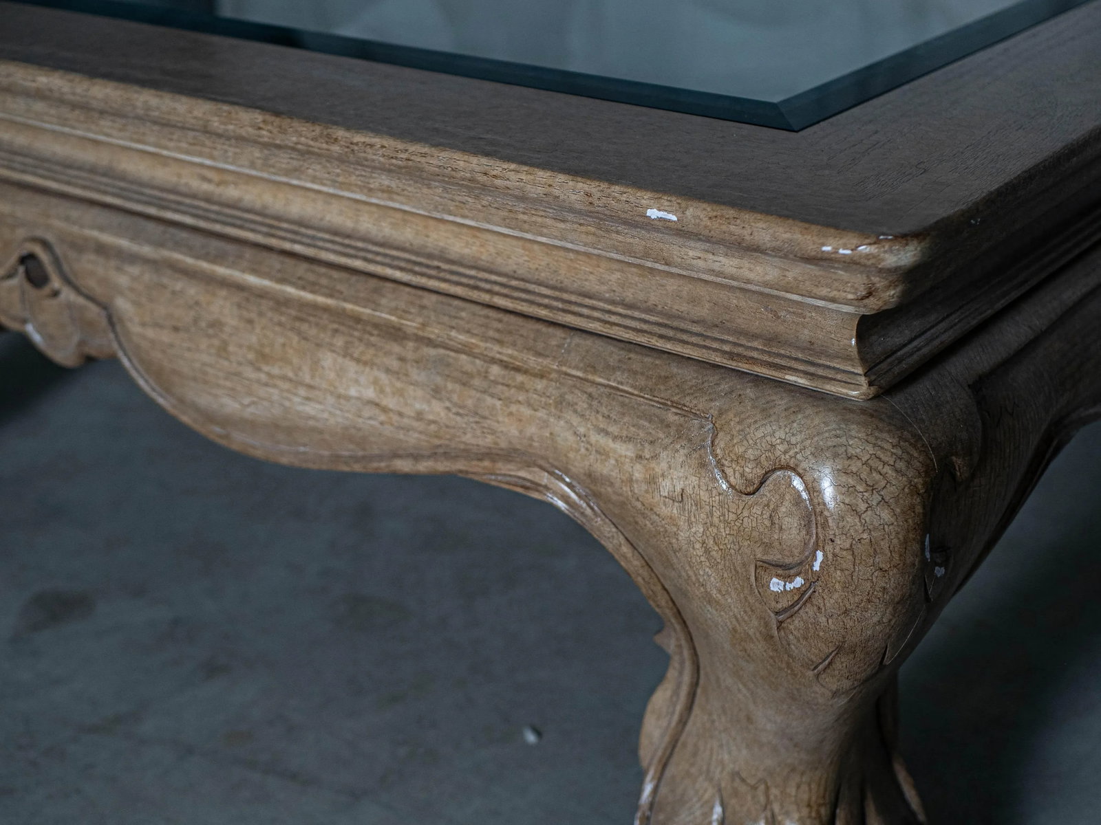 Vintage Marge Carson Carved Wood Glass Top Coffee Table - 5