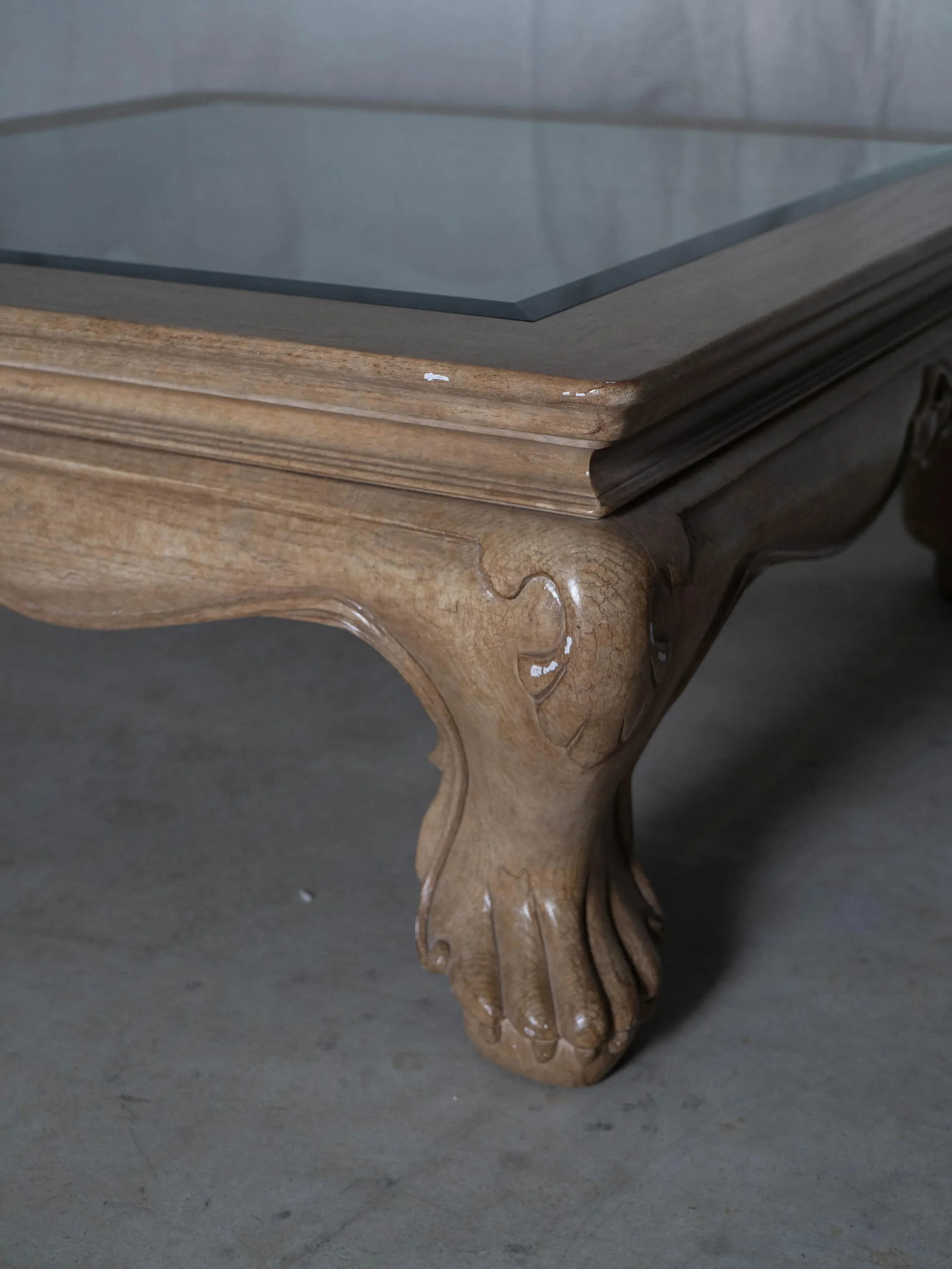 Vintage Marge Carson Carved Wood Glass Top Coffee Table - 6