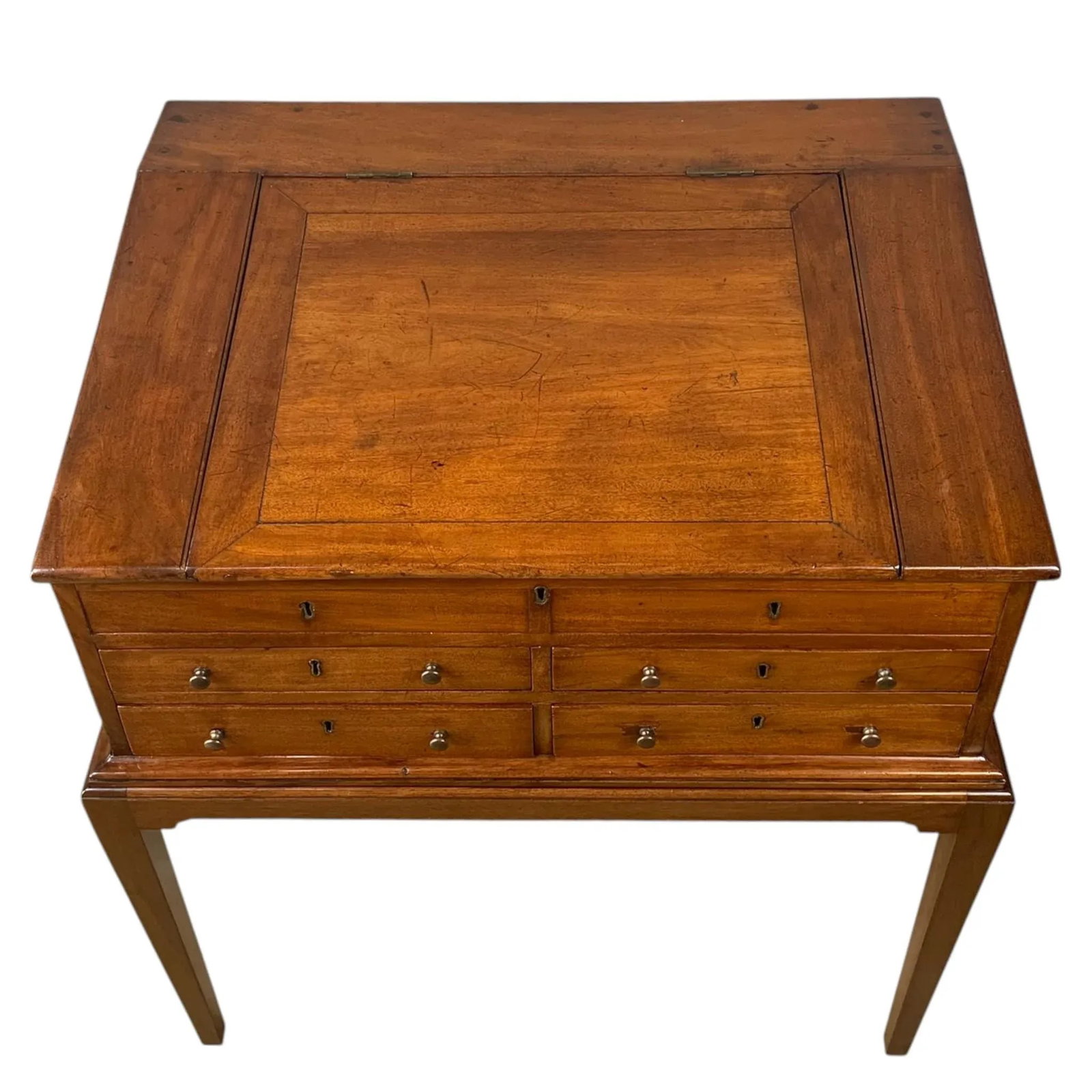 Antique English Slant Front Mahogany Desk on Stand - 2