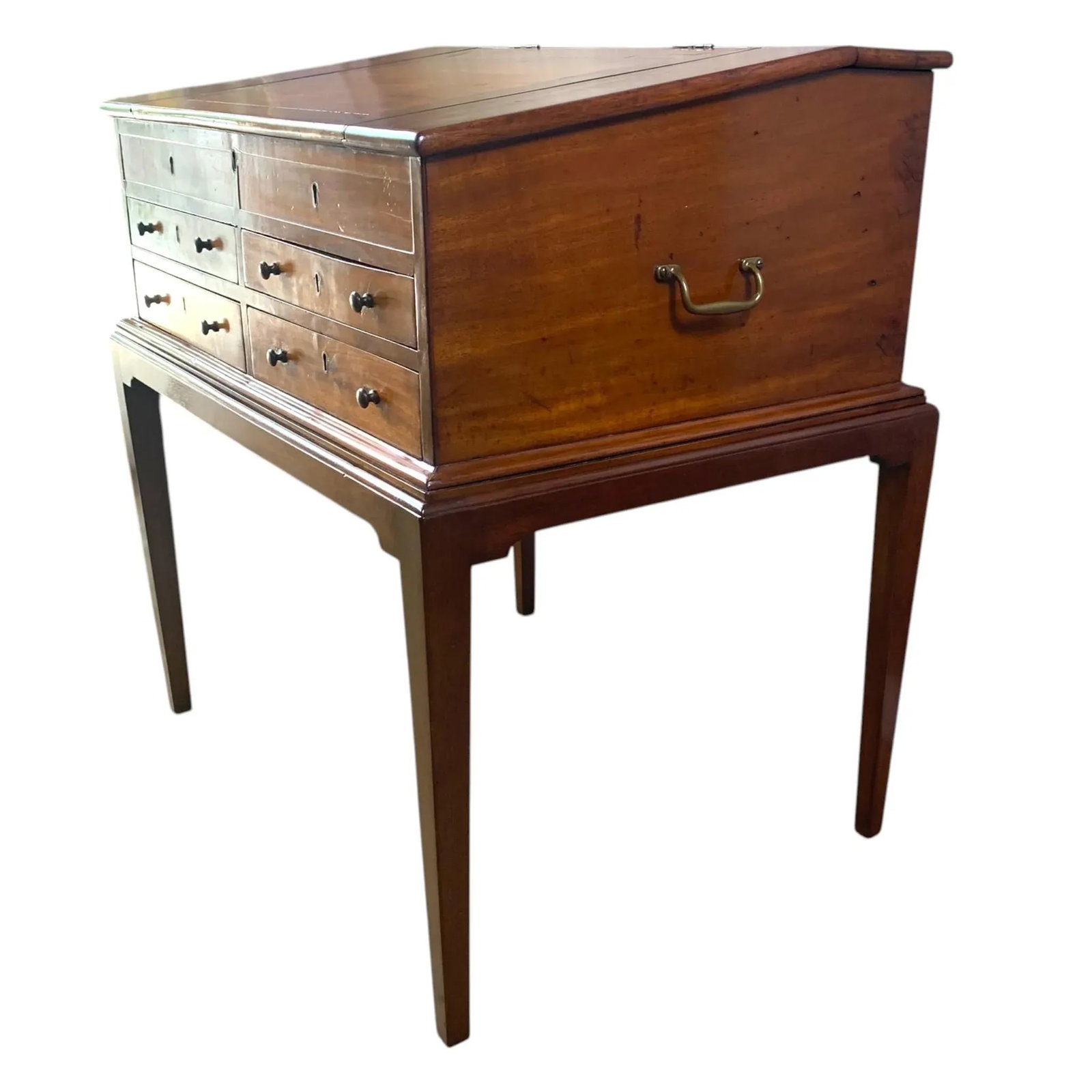 Antique English Slant Front Mahogany Desk on Stand - 3