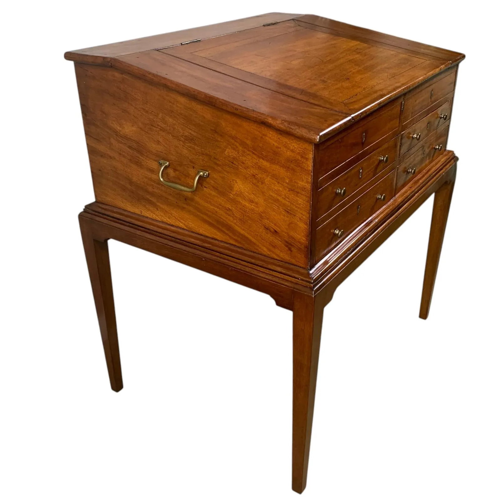 Antique English Slant Front Mahogany Desk on Stand - 5