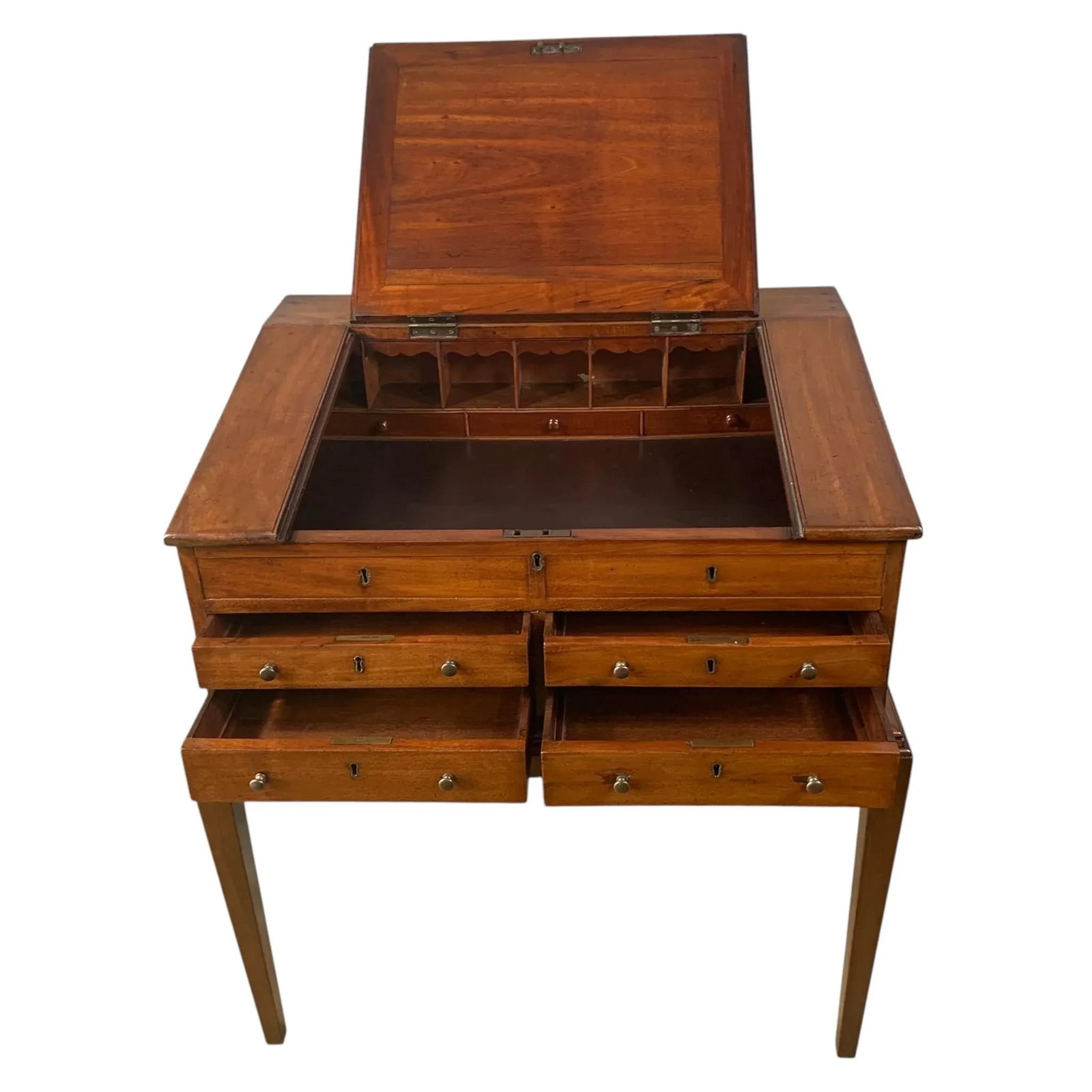Antique English Slant Front Mahogany Desk on Stand - 7