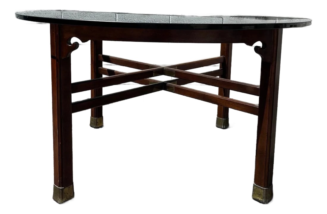 Mid Century Ming Style Mahogany and Glass Dining Table by Henredon (1 of 10)