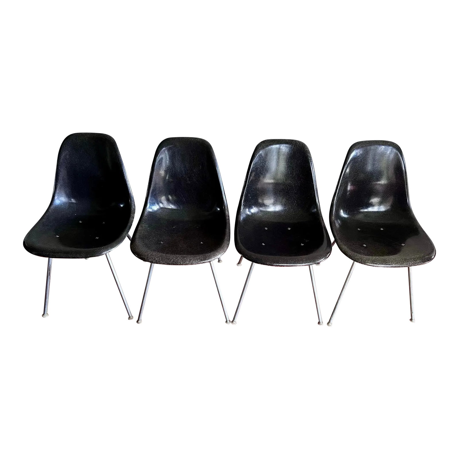 1960s Early Eames Elephant Hide Black Dining Chairs for Herman Miller - Set of 4 (1 of 12)