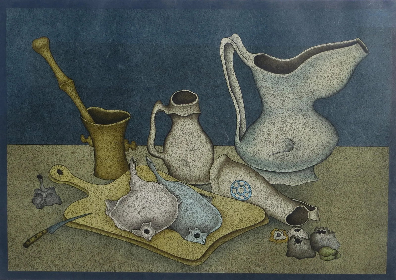 Mihail Chemiakin Signed Still Life With Fish and Bread Lithograph - 6