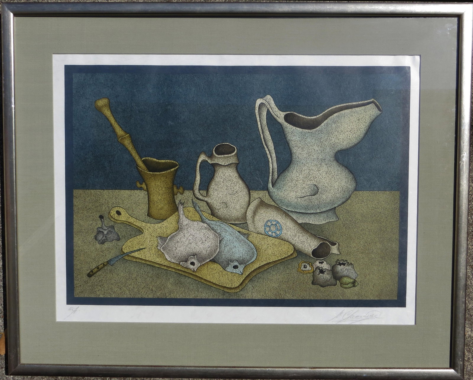 Mihail Chemiakin Signed Still Life With Fish and Bread Lithograph - 7