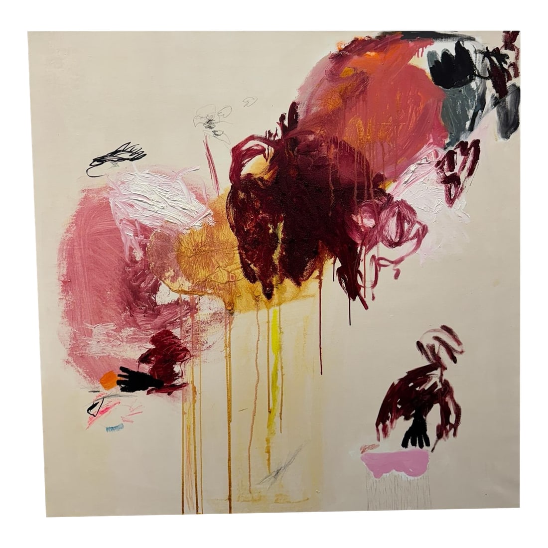 Abstract Acrylic, Oil & Pencil Painting by Xavi Carbonell: Abstract painting on canvas by Spanish artist Xavi Carbonell. Born in 1971, is celebrated for his playful, imaginative works that blur the line between childlike spontaneity and sophisticated artistry