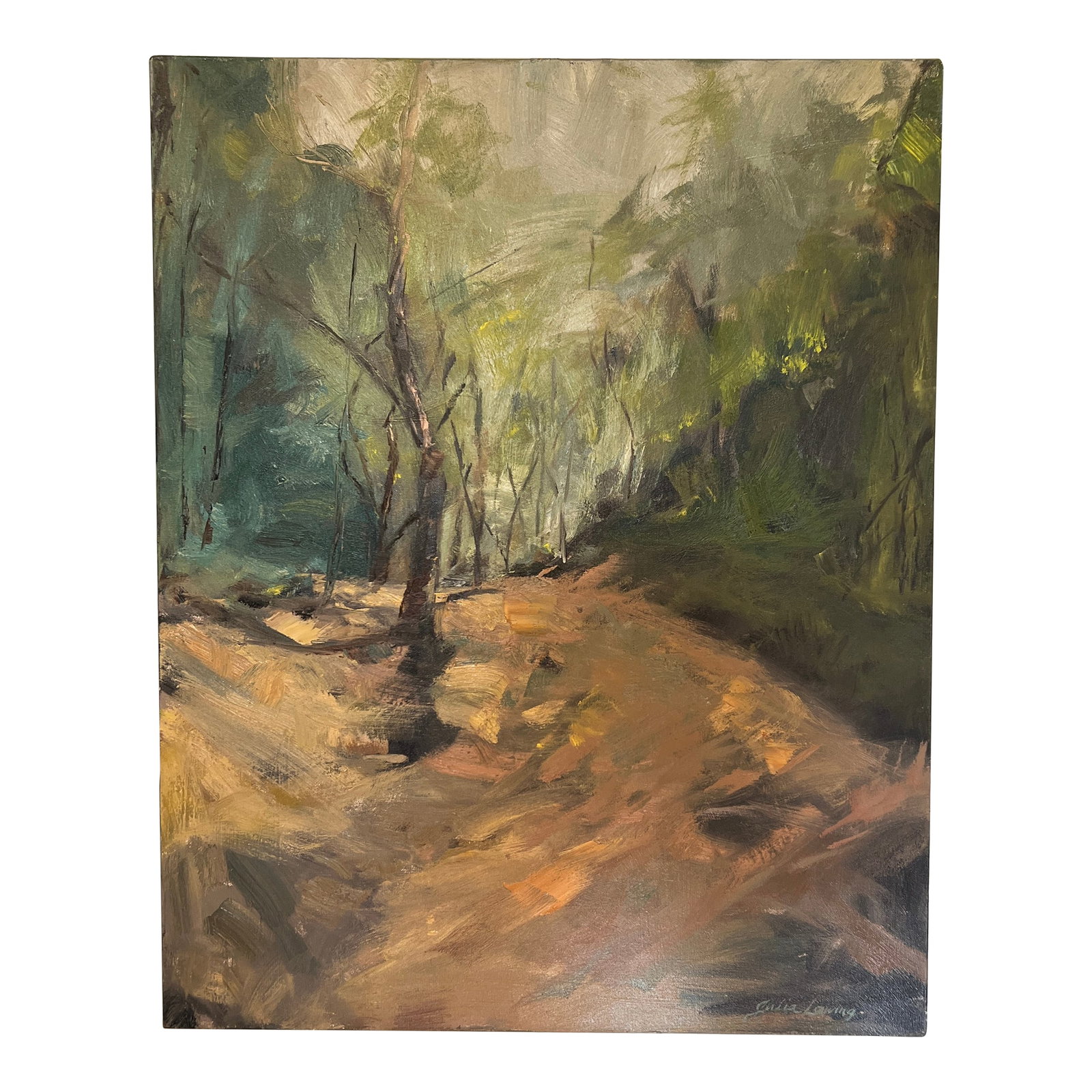 Enchanted Forest, Original Landscape Oil Painting by Julia Lawing: My family loves Block Island's walking trails, and this piece was inspired by a hike through the Enchanted Forest. One-of-a-kind original oil painting on a 30x24-inch gallery-wrapped professional