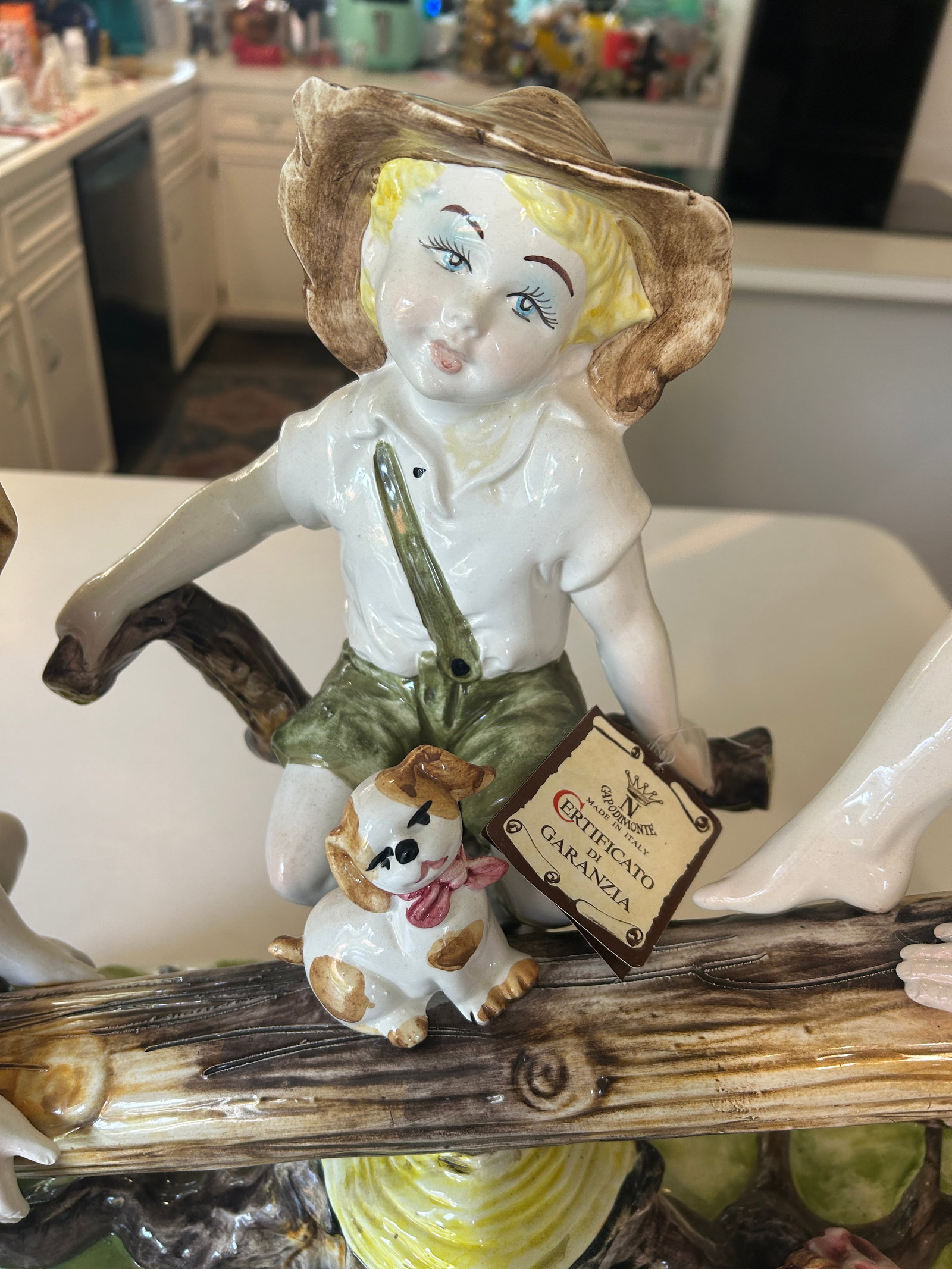 Large Capodimonte Porcelain Figural Sculpture of Children and Dog on Seesaw Mid to Late 20th Century - 3