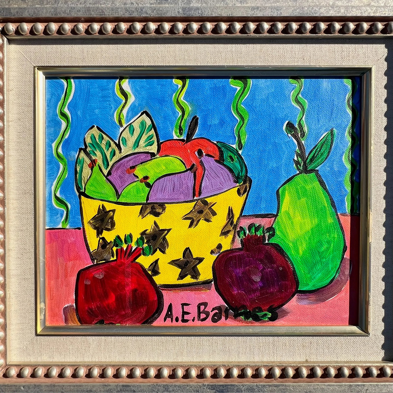 Original Still Life Pomegranates & Pears, A. E. Barnes, Signed. - 6