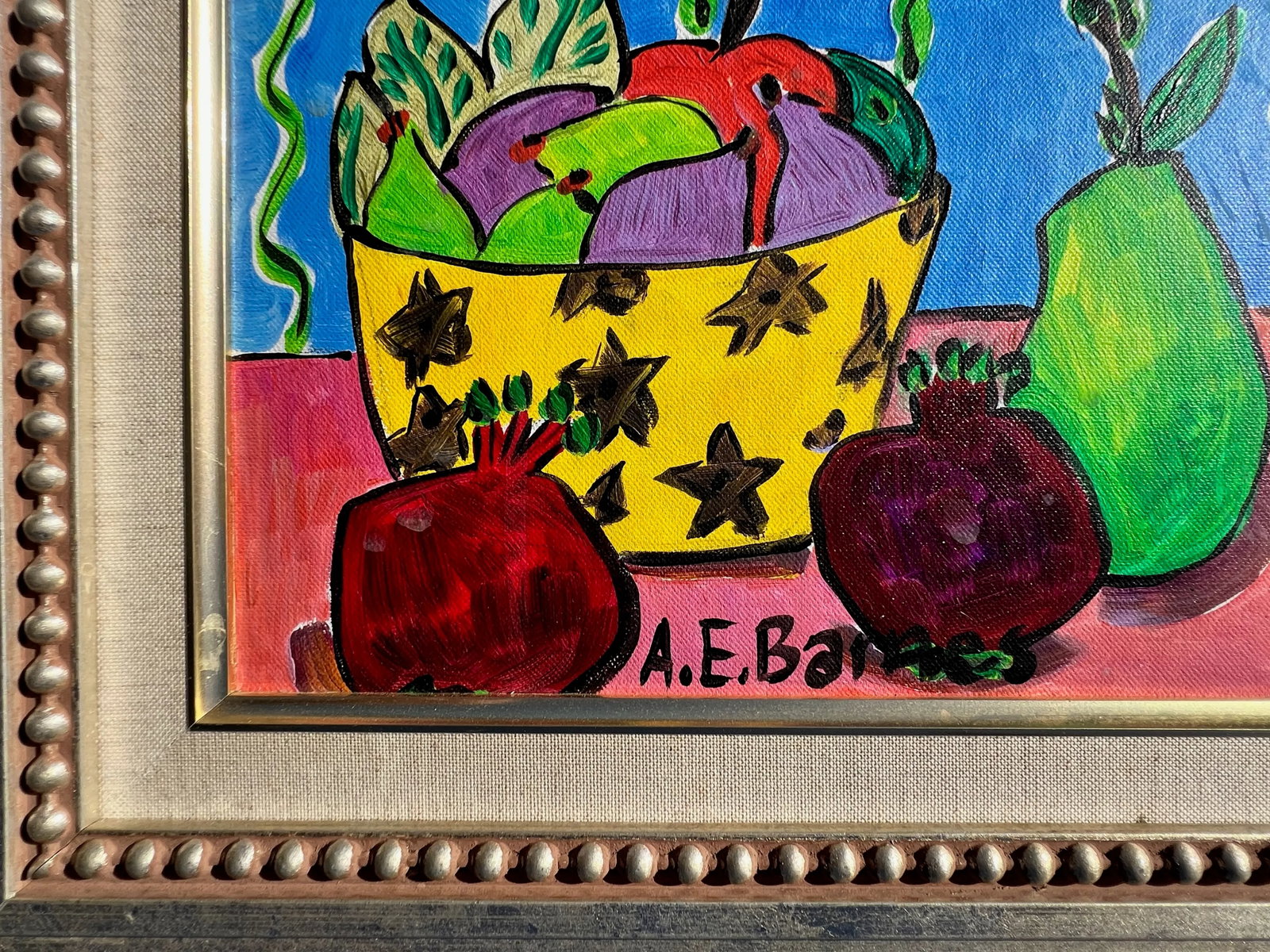 Original Still Life Pomegranates & Pears, A. E. Barnes, Signed. - 7