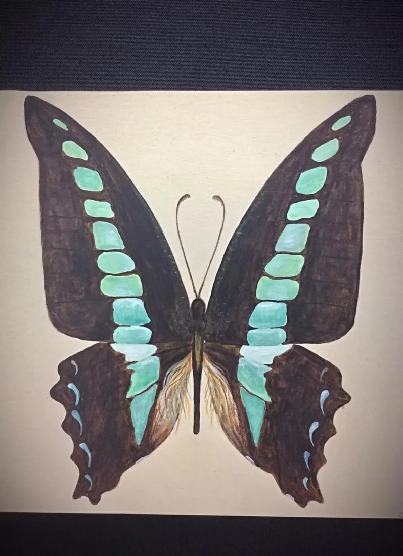 1985 Watercolor of a Brown & Blue Butterfly by J. Rene Rommel - Signed - 2