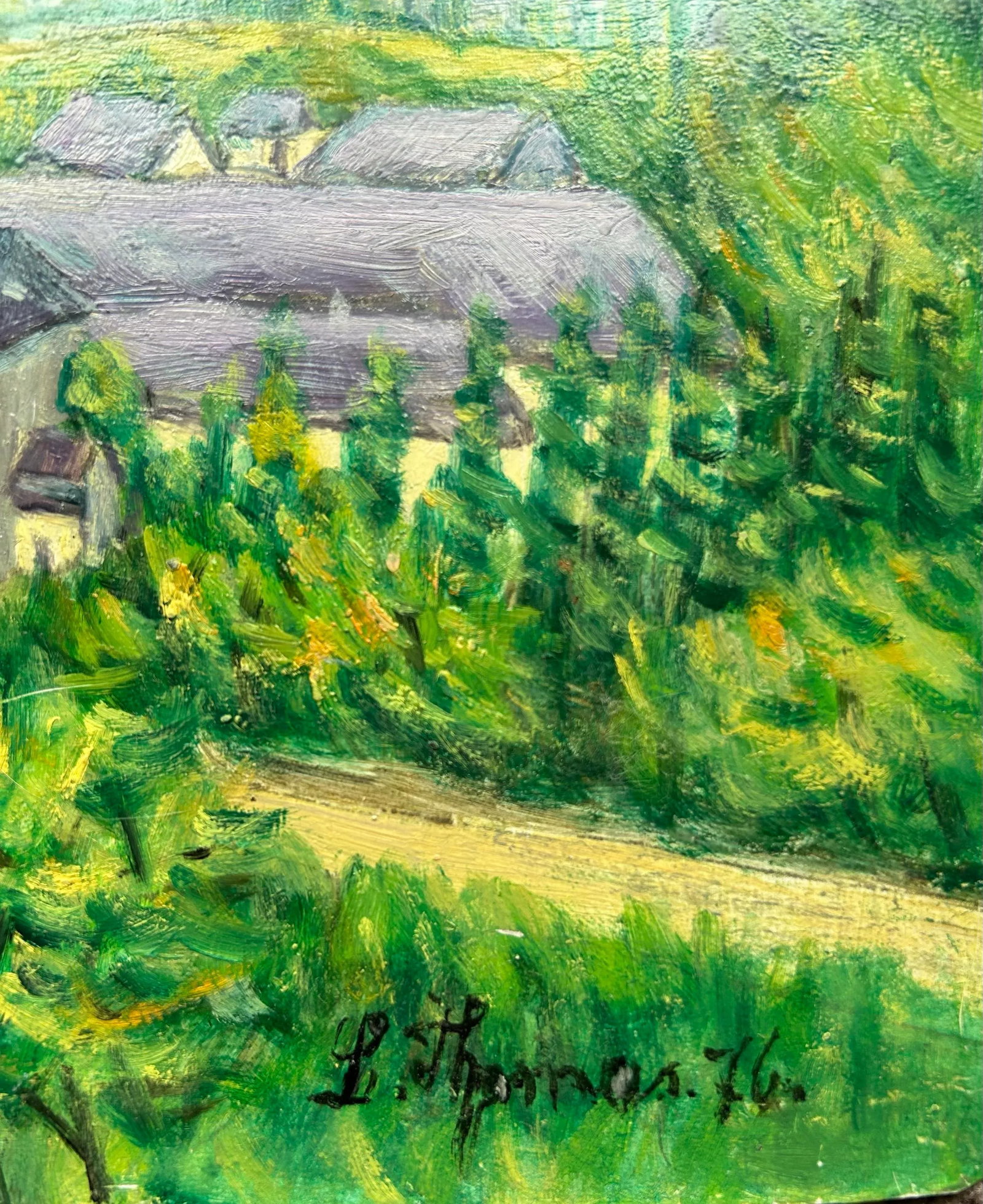 Vintage 1976 Original Landscape Oil Painting of Maria Laach Abby in Germany ~ on Metal Panel - 4
