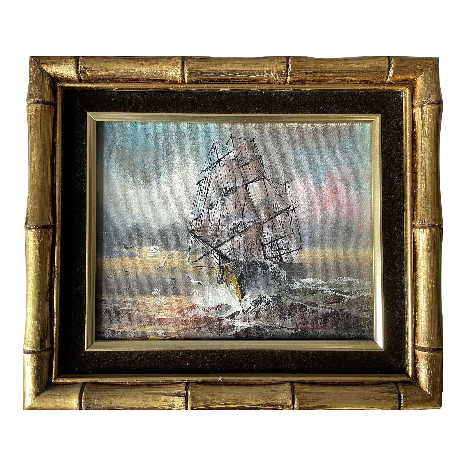 1920s Vintage Nautical Oil Painting, Framed (1 of 5)