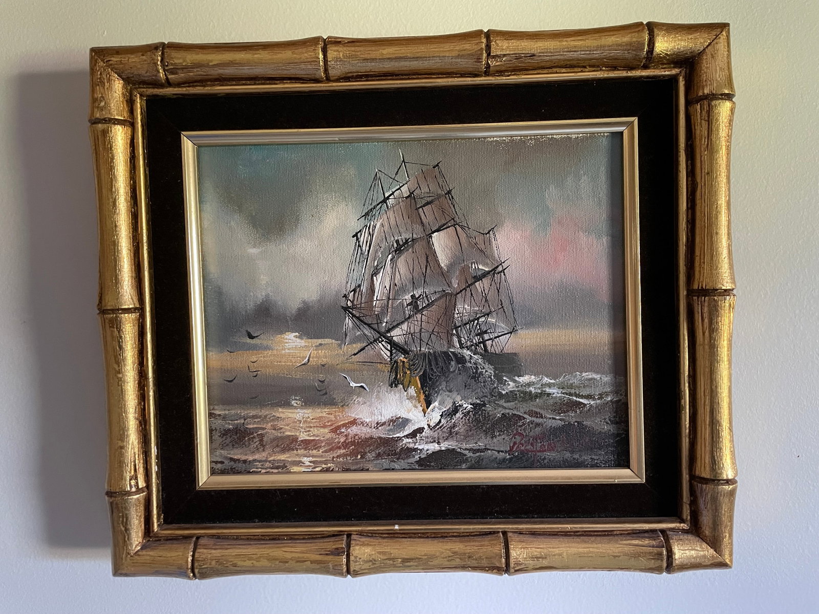 1920s Vintage Nautical Oil Painting, Framed - 5