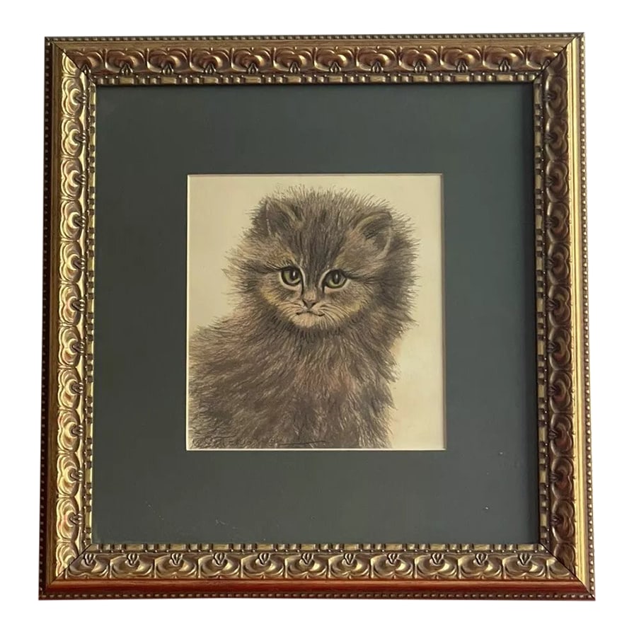 Ooak Cat Kitten Hand Colored Lithograph Art Signed Gatterbauer Framed #9: PALM BEACH ESTATE TREASURE!! One of a kind Cat Kitten Hand-Colored Pastel Lithograph Fine Art Signed by Margit Gatterbauer. This adorable and expressive fluffy hazel eyed feline measures