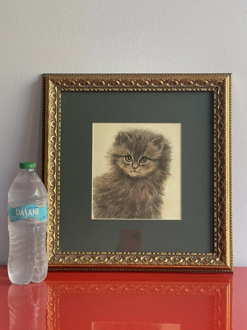 Ooak Cat Kitten Hand Colored Lithograph Art Signed Gatterbauer Framed #9 - 3