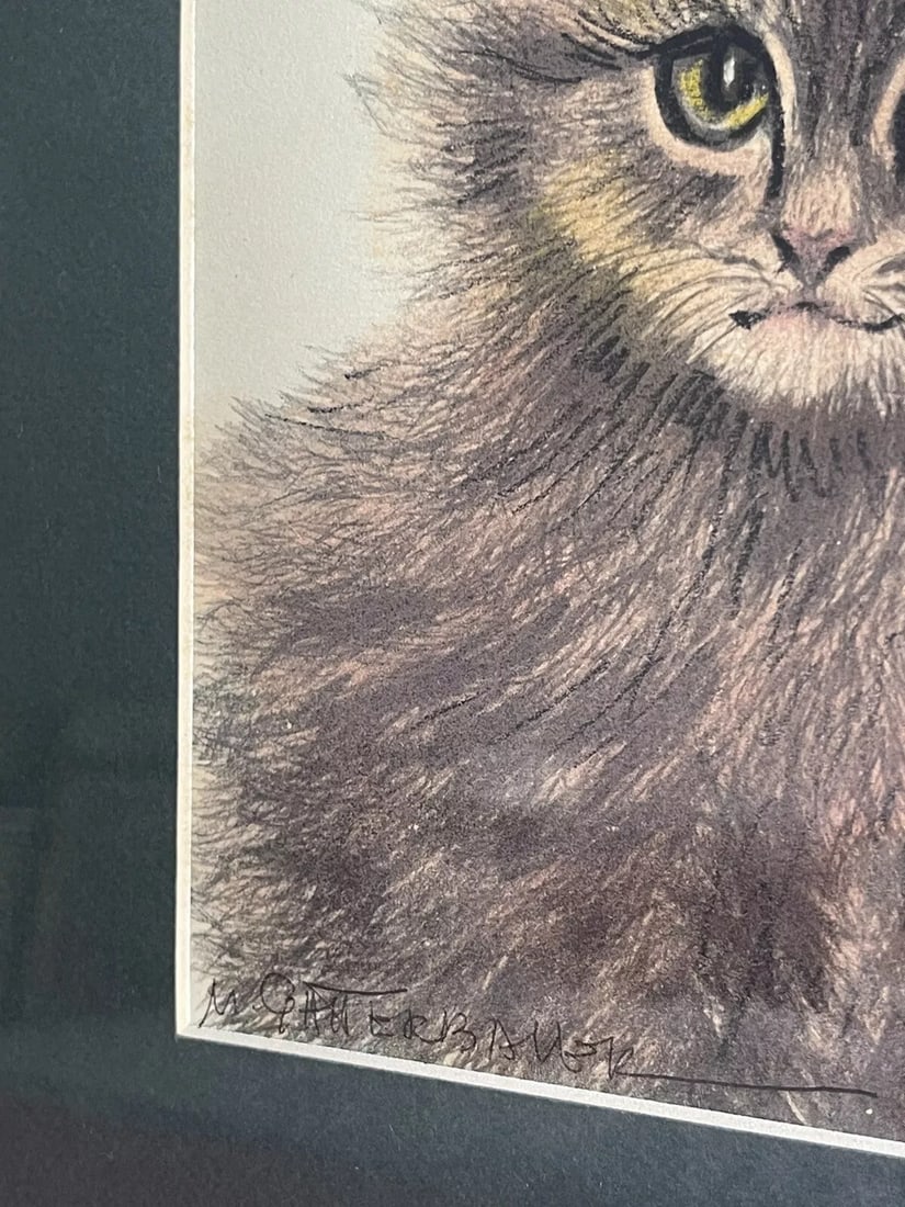 Ooak Cat Kitten Hand Colored Lithograph Art Signed Gatterbauer Framed #9 - 4