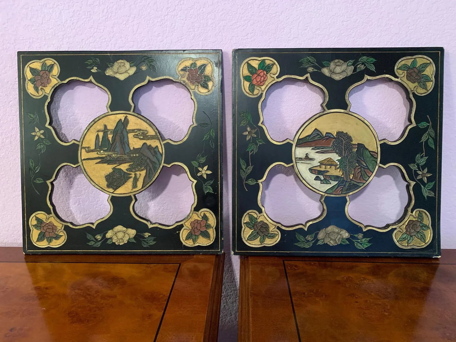 Coromandel Lacquer Carved Qing Dynasty Period Panels - A Pair - 10
