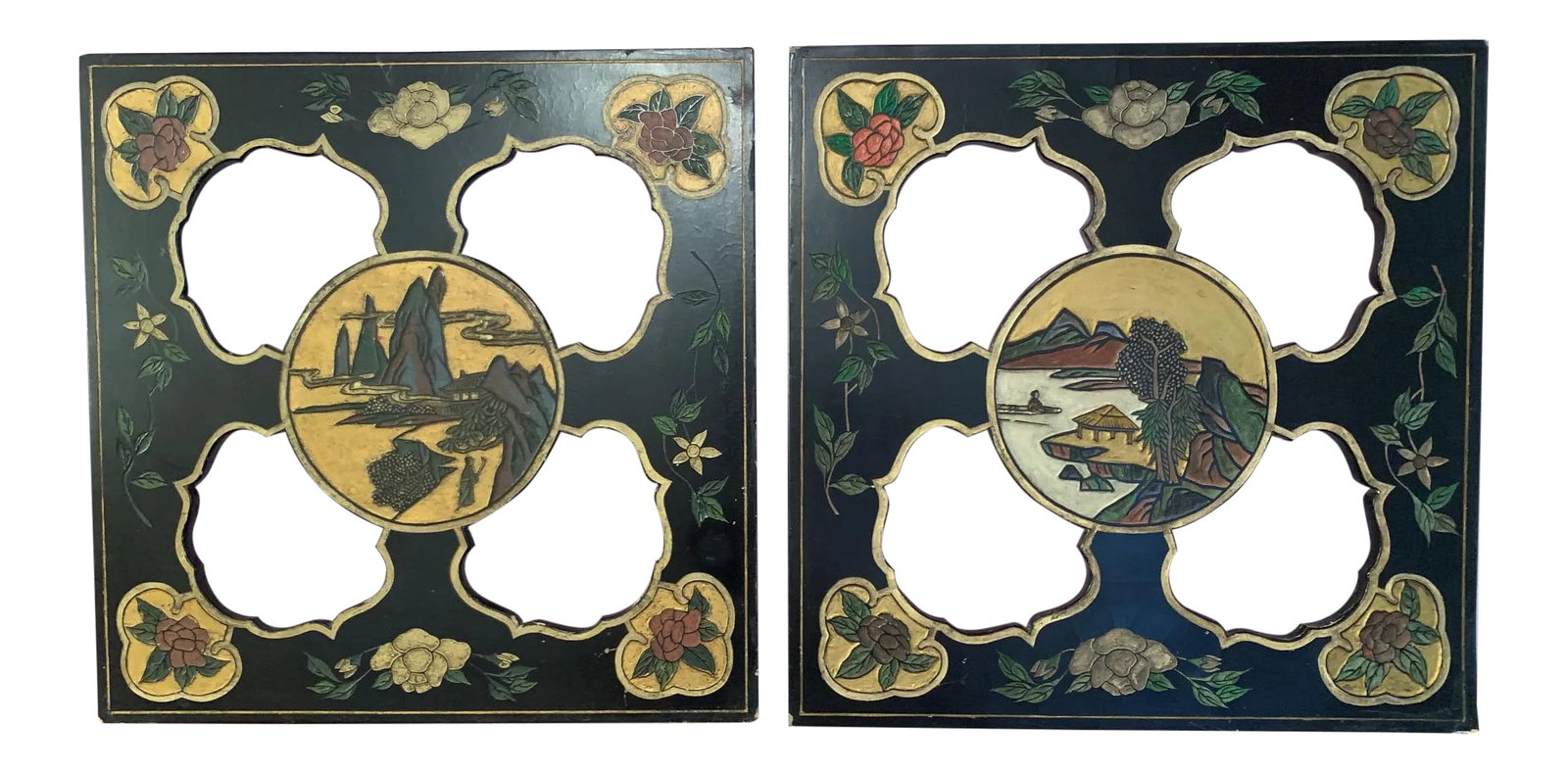 Coromandel Lacquer Carved Qing Dynasty Period Panels - A Pair (1 of 10)
