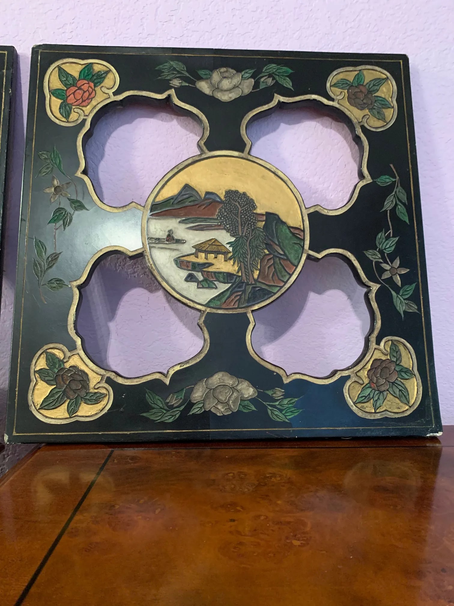 Coromandel Lacquer Carved Qing Dynasty Period Panels - A Pair - 6